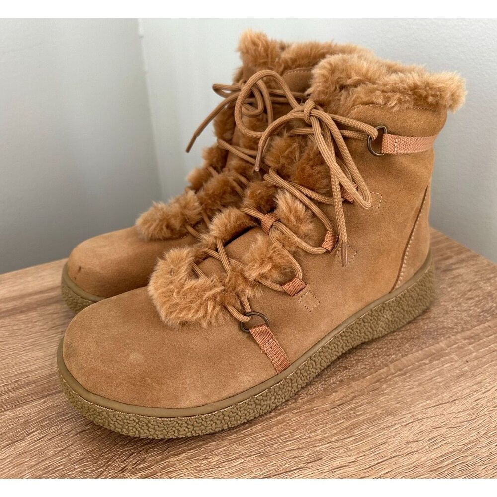Vintage Suede Faux Fur Lined Winter Ankle Boots Cozy Cold Weather Shoes size 9